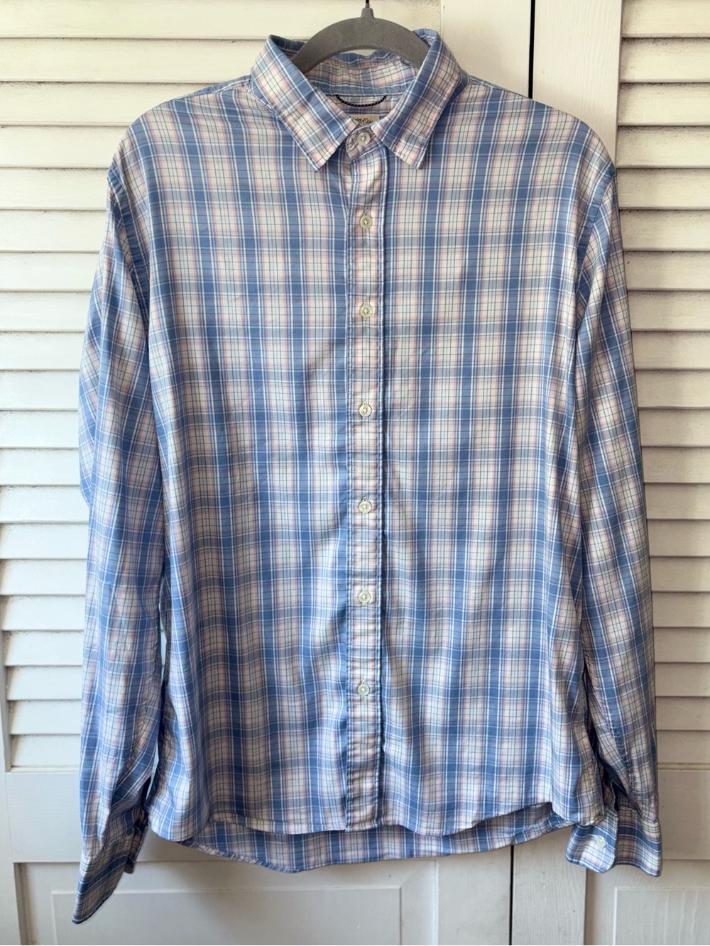 Faherty Movement Plaid Button Down Shirt Large Blue Pink Supima Cotton Stretch - Picture 2 of 6